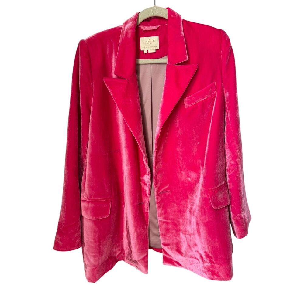 Kate Spade Pink Velvet Blazer open front barbiecore oversized small